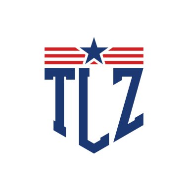 Yıldız ve Amerikan Bayrak Kayışlı Vatansever TLZ logosu. ABD Bayrağı ile TLZ Logosu