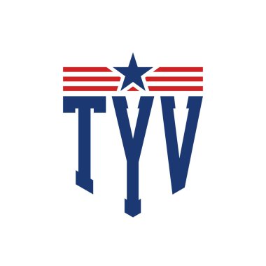 Yıldız ve Amerikan Bayrak Kayışlı Yurtsever TYV logosu. USA Flag ile TYV Logosu