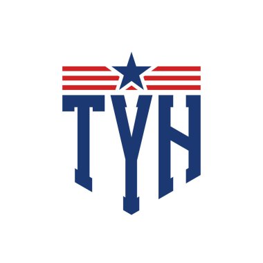 Yıldız ve Amerikan Bayrak Kayışlı Vatansever TYH logosu. ABD Bayrağı ile TYH logosu