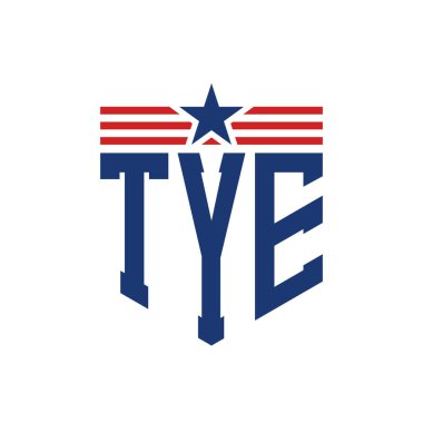 Yıldız ve Amerikan Bayrak Kayışlı Vatansever TYE logosu. USA Flag ile TYE Logosu