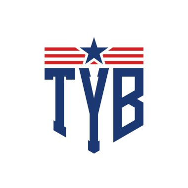 Yıldız ve Amerikan Bayrak Kayışlı Vatansever TYB logosu. ABD Bayrağı ile TYB Logosu