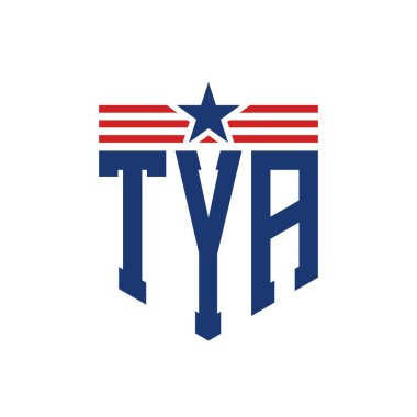 Yıldız ve Amerikan Bayrak Kayışlı Vatansever TYA logosu. ABD Bayrağı ile TYA logosu