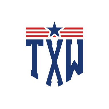 Yıldız ve Amerikan Bayrak Kayışlı Vatansever TXW logosu. ABD Bayrağı ile TXW Harfi