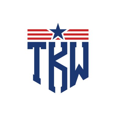 Yıldız ve Amerikan Bayrak Kayışlı Vatansever TKW logosu. ABD Bayrağı ile TKW Mektubu