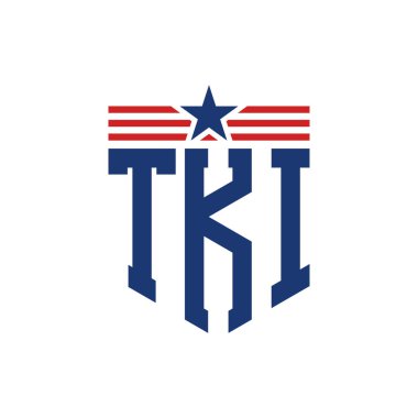 Yıldız ve Amerikan Bayrak Kayışlı Vatansever TKI logosu. ABD Bayrağı ile TKI Mektubu