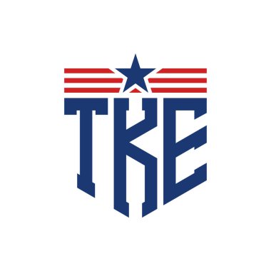 Yıldız ve Amerikan Bayrak Kayışlı Vatansever TKE logosu. USA Flag ile Harf TKE Logosu