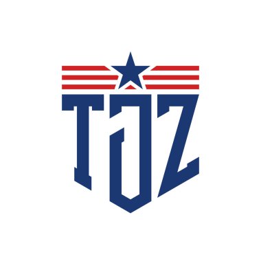 Yıldız ve Amerikan Bayrak Kayışlı Vatansever TJZ logosu. ABD Bayrağı ile TJZ Logosu