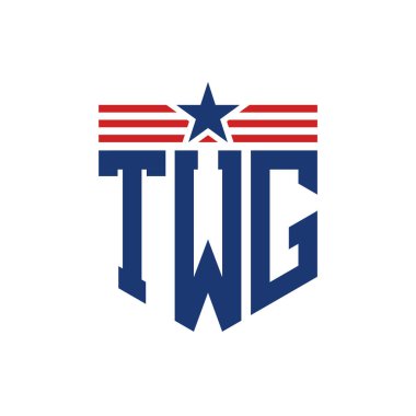 Yıldız ve Amerikan Bayrak Kayışlı Vatansever TWG logosu. USA Flag ile TWG logosu