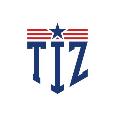 Yıldız ve Amerikan Bayrak Kayışlı Yurtsever TIZ logosu. ABD Bayrağı ile TIZ logosu