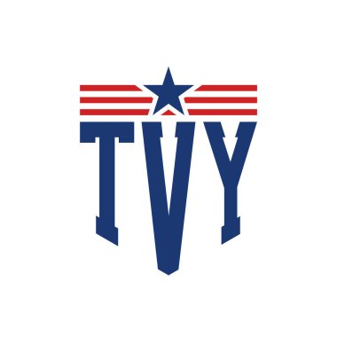 Star ve American Flag Straps 'li Vatansever TV logosu. USA Flag ile TVY Logosu