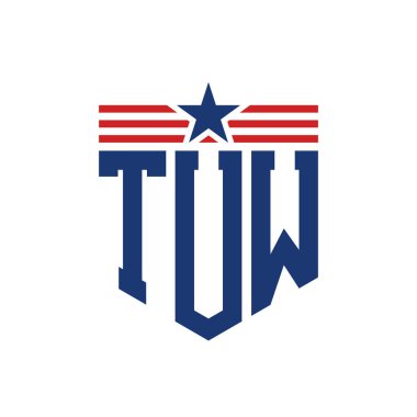 Yıldız ve Amerikan Bayrak Kayışlı Vatansever TUW logosu. USA Flag ile TUW Logosu