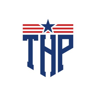 Yıldız ve Amerikan Bayrak Kayışlı Vatansever THP logosu. ABD Bayrağı ile THP Logosu