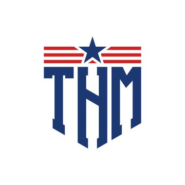 Yıldız ve Amerikan Bayrak Kayışlı Vatansever THM logosu. ABD Bayrağı ile THM Logosu