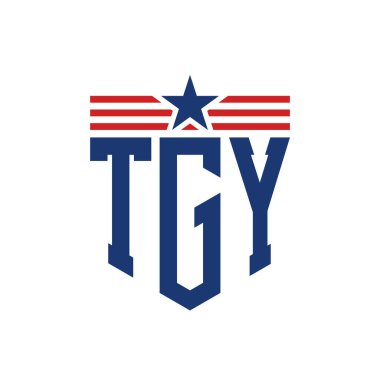 Yıldız ve Amerikan Bayrak Kayışlı Vatansever TGY logosu. ABD Bayrağıyla TGY Logosu