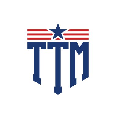 Yıldız ve Amerikan Bayrak Kayışlı Yurtsever TTM logosu. USA Flag ile TTM Logosu