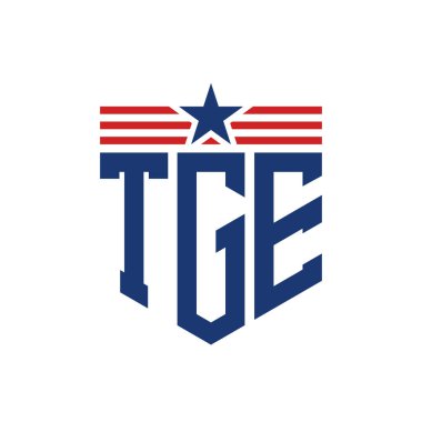 Yıldız ve Amerikan Bayrak Kayışlı Vatansever TGE logosu. ABD Bayrağı ile TGE Harfi Logosu