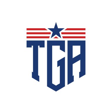 Yıldız ve Amerikan Bayrak Kayışlı Vatansever TGA logosu. ABD Bayrağı ile TGA logosu
