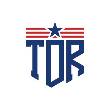 Yıldız ve Amerikan Bayrak Kayışlı Yurtsever TDR logosu. ABD Bayrağı ile TDR Logosu