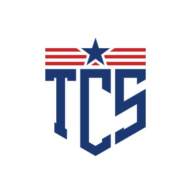 Patriotic TCS Logo with Star and American Flag Straps. Letter TCS Logo with USA Flag clipart