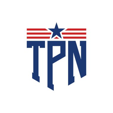 Star ve American Flag Straps 'li Vatansever TPN logosu. ABD Bayrağı ile TPN Logosu Mektubu