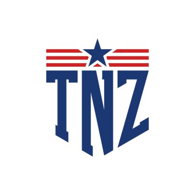 Yıldız ve Amerikan Bayrak Kayışlı Vatansever TNZ logosu. ABD Bayrağı ile TNZ Logosu