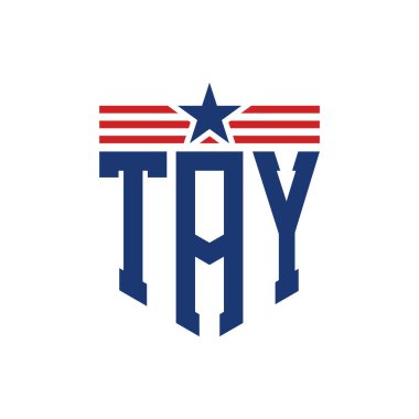 Star ve American Flag Straps 'li Vatansever Tatil Logosu. ABD Bayrağı ile TAY Logosu