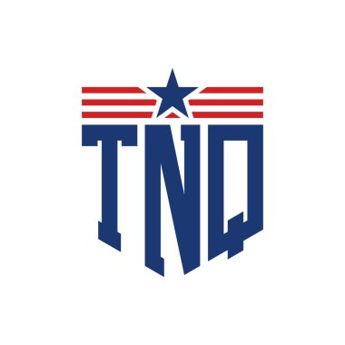 Yıldız ve Amerikan Bayrak Kayışlı Vatansever TNQ logosu. ABD Bayrağı ile TNQ harfi logosu