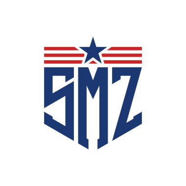 Yıldız ve Amerikan Bayrak Kayışlı Vatansever SMZ logosu. ABD Bayrağı ile SMZ Logosu