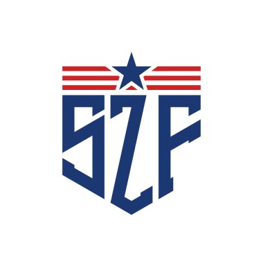 Yıldız ve Amerikan Bayrak Kayışlı Vatansever SZF logosu. ABD Bayrağı ile SZF Logosu