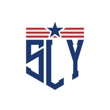 Yıldız ve Amerikan Bayrak Kayışlı Vatansever SLY logosu. USA Flag ile SLY Logosu