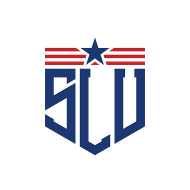 Yıldız ve Amerikan Bayrak Kayışlı Yurtsever SLU logosu. ABD Bayrağı ile SLU Logosu