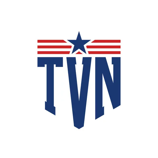 stock vector Patriotic TVN Logo with Star and American Flag Straps. Letter TVN Logo with USA Flag