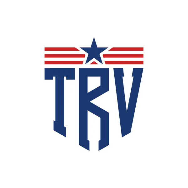 stock vector Patriotic TRV Logo with Star and American Flag Straps. Letter TRV Logo with USA Flag