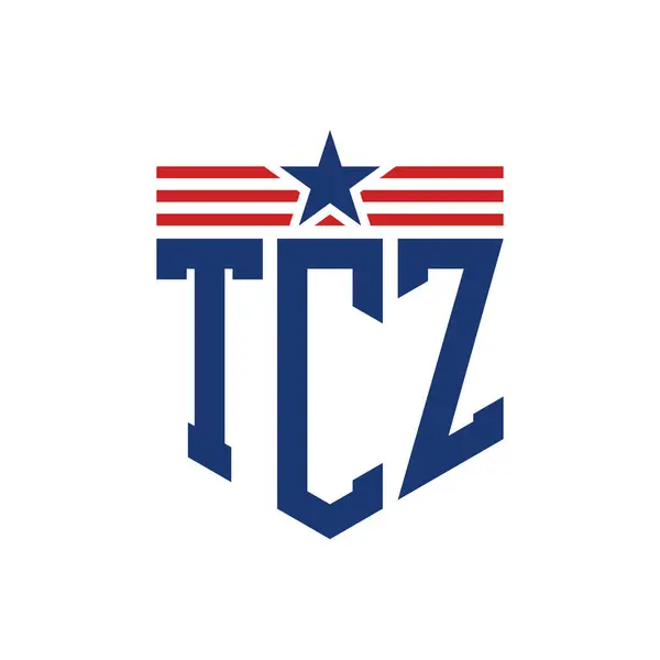 Stock vector Patriotic TCZ Logo with Star and American Flag Straps. Letter TCZ Logo with USA Flag