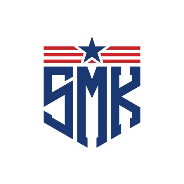 stock vector Patriotic SMK Logo with Star and American Flag Straps. Letter SMK Logo with USA Flag