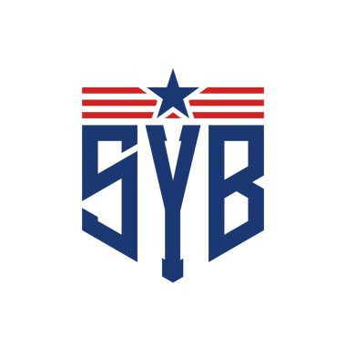 Yıldız ve Amerikan Bayrak Kayışlı Vatansever SYB logosu. ABD Bayrağı ile SYB Harfi Logosu