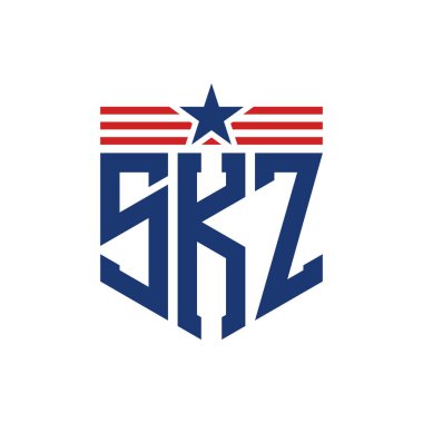 Yıldız ve Amerikan Bayrak Kayışlı Vatansever SKZ logosu. ABD Bayrağı ile SKZ harfi logosu