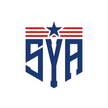 Yıldız ve Amerikan Bayrak Kayışlı Vatansever SYA logosu. ABD Bayrağıyla SYA Logosu