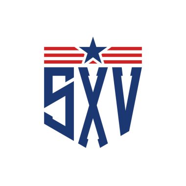 Yıldız ve Amerikan Bayrak Kayışlı Vatansever SXV logosu. ABD Bayrağı ile SXV Logosu