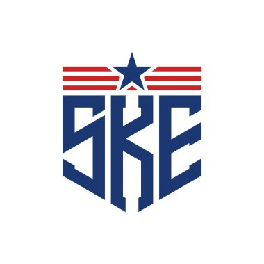 Yıldız ve Amerikan Bayrak Kayışlı Vatansever SKE logosu. USA Flag ile SKE Logosu