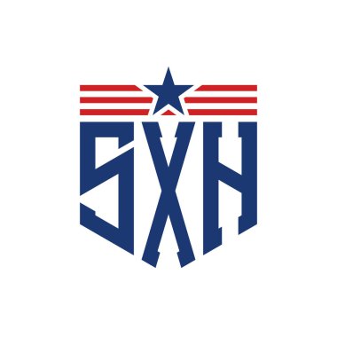 Yıldız ve Amerikan Bayrak Kayışlı Vatansever SXH logosu. ABD Bayrağı ile SXH Logosu