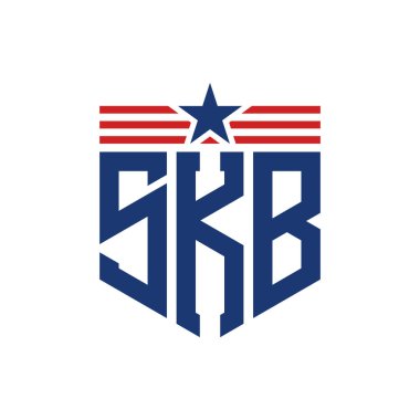 Yıldız ve Amerikan Bayrak Kayışlı Yurtsever SKB logosu. ABD Bayrağı ile SKB Harfi Logosu