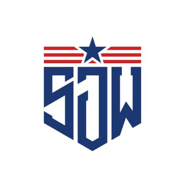 Yıldız ve Amerikan Bayrak Kayışlı Vatansever SJW logosu. ABD Bayrağı ile SJW Logosu