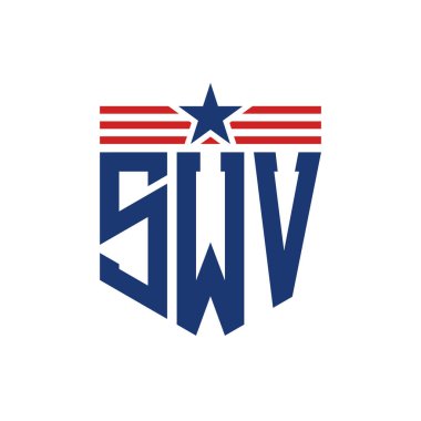 Yıldız ve Amerikan Bayrak Kayışlı Vatansever SWV logosu. ABD Bayrağı ile SWV Logosu