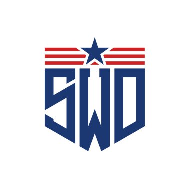 Patriotic SWD Logo with Star and American Flag Straps. Letter SWD Logo with USA Flag clipart