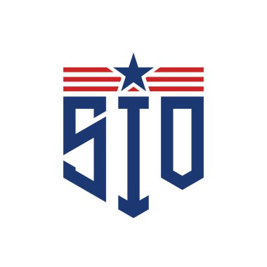 Patriotic SIO Logo with Star and American Flag Straps. Letter SIO Logo with USA Flag clipart