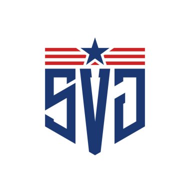 Yıldız ve Amerikan Bayrak Kayışlı Yurtsever SVJ logosu. ABD Bayrağı ile SVJ Logosu