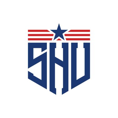 Yıldız ve Amerikan Bayrak Kayışlı Vatansever SHU logosu. ABD Bayrağı ile SHU Logosu