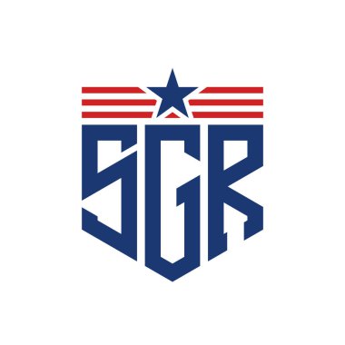 Yıldız ve Amerikan Bayrak Kayışlı Yurtsever SGR logosu. ABD Bayrağı ile SGR Logosu