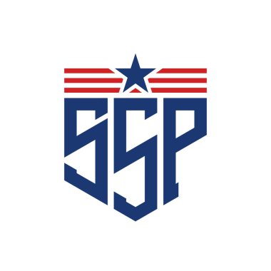 Yıldız ve Amerikan Bayrak Kayışlı Vatansever SSP logosu. USA Flag ile SSP Logosu